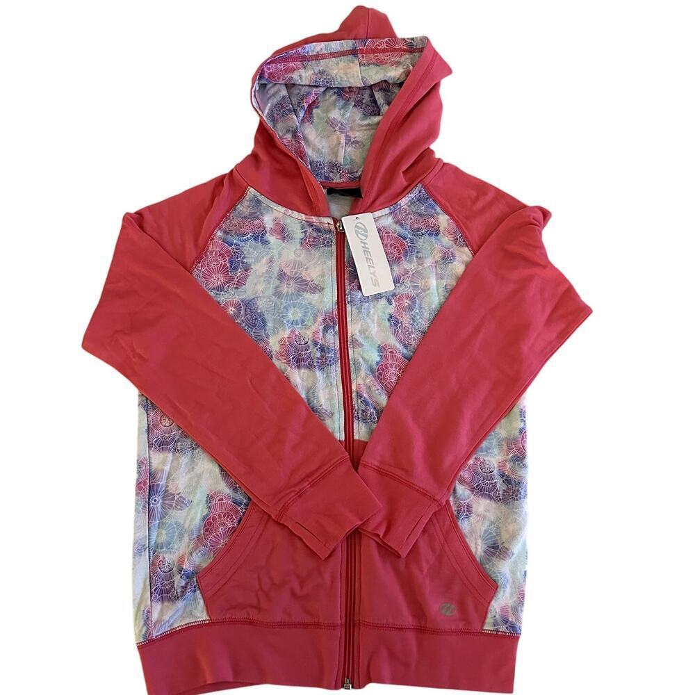 Heelys Pink/Blue/White Shell Print Activewear Zip Up Hooded Jacket NWT- M